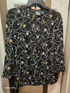 Soho Black Chain & Charm Print Blouse with Gold Accents